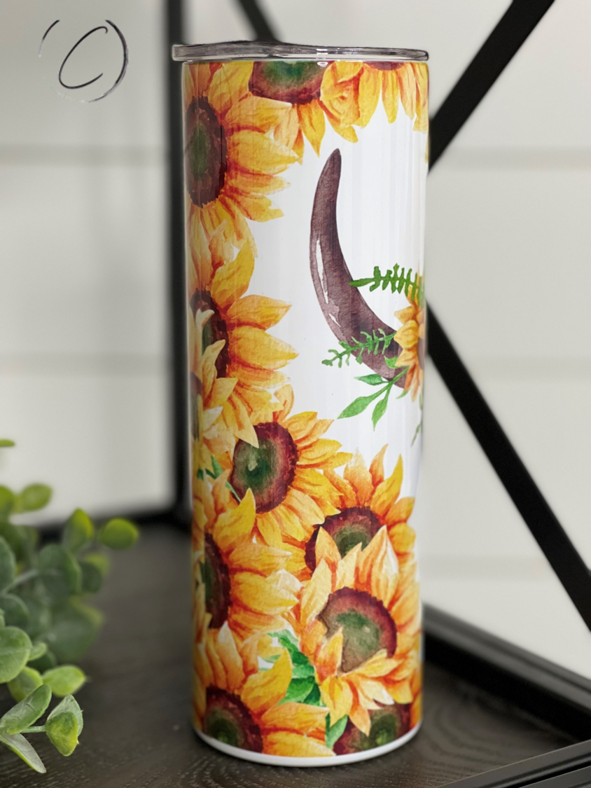 Sunflower Bull Skull 20oz Skinny Tumbler