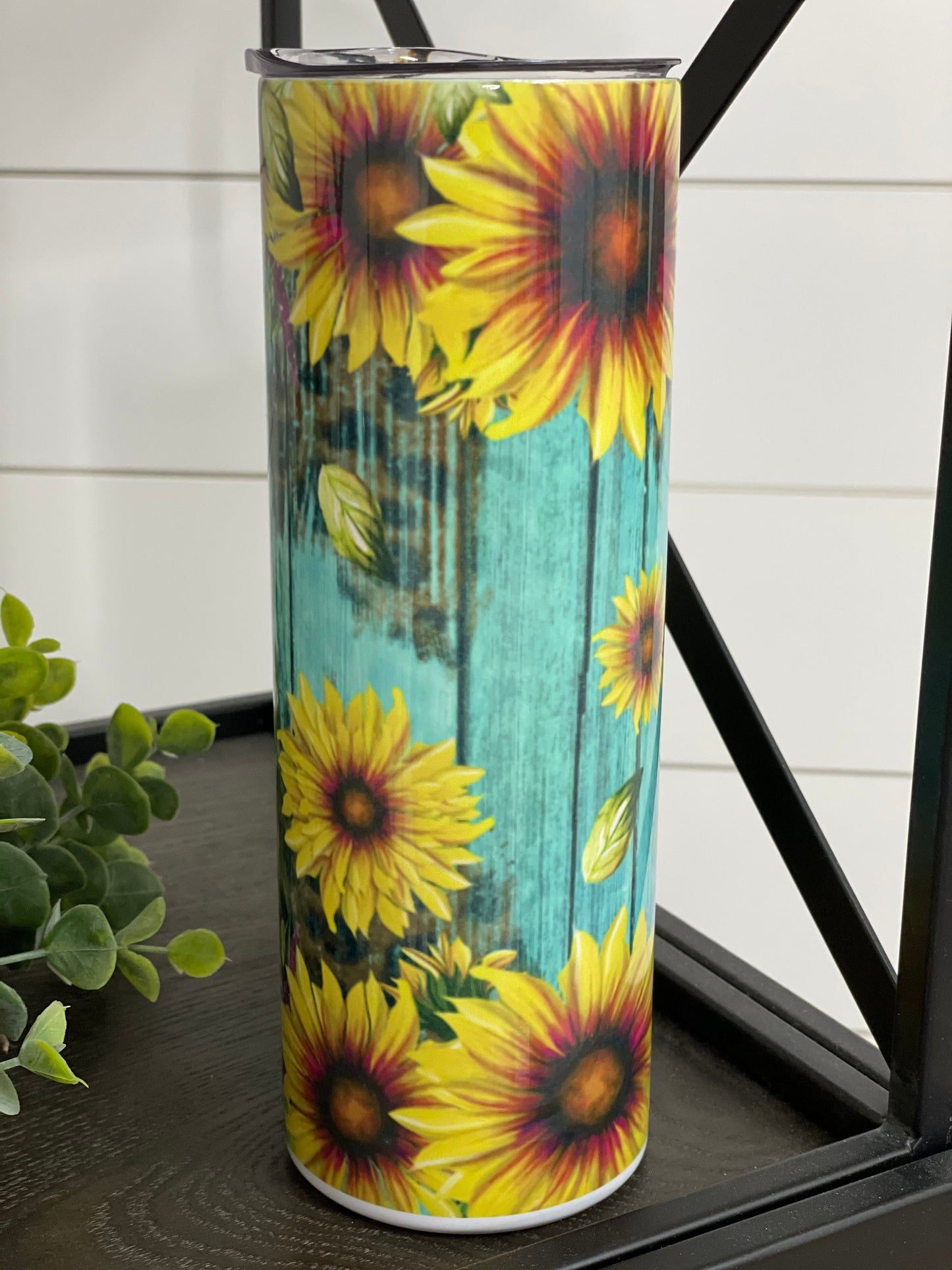 Teal Sunflower Leopard 20oz Skinny Tumbler